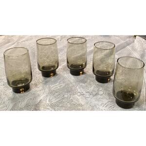 Set of 5 Libbey Tawny Accent 14 Oz Tumblers Set Vintage Smoke Brown 5.5” MCM